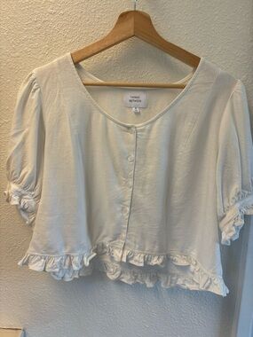 Things Between Cream Ruffle-Trim Button Front Top